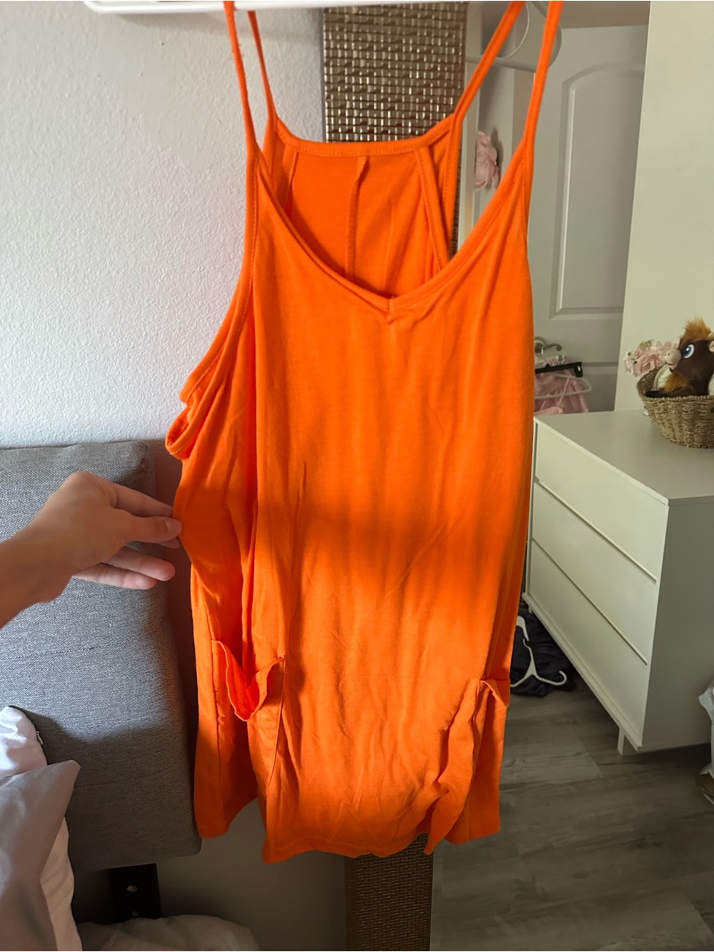 Bright Orange Women's Spaghetti Strap Romper dress.